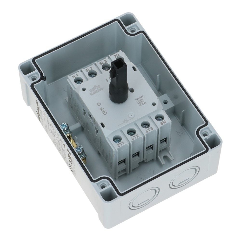 Werkschakelaar IP65 4 polig 40A 96x130x106mm zwart hendel ABS AC22-40A