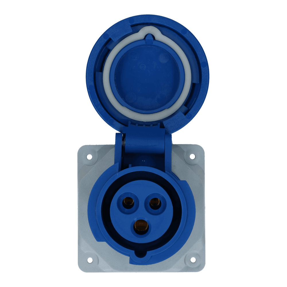 CEE female 3 polig 6H 16A IP67 inbouw wcd 220-240VAC recht