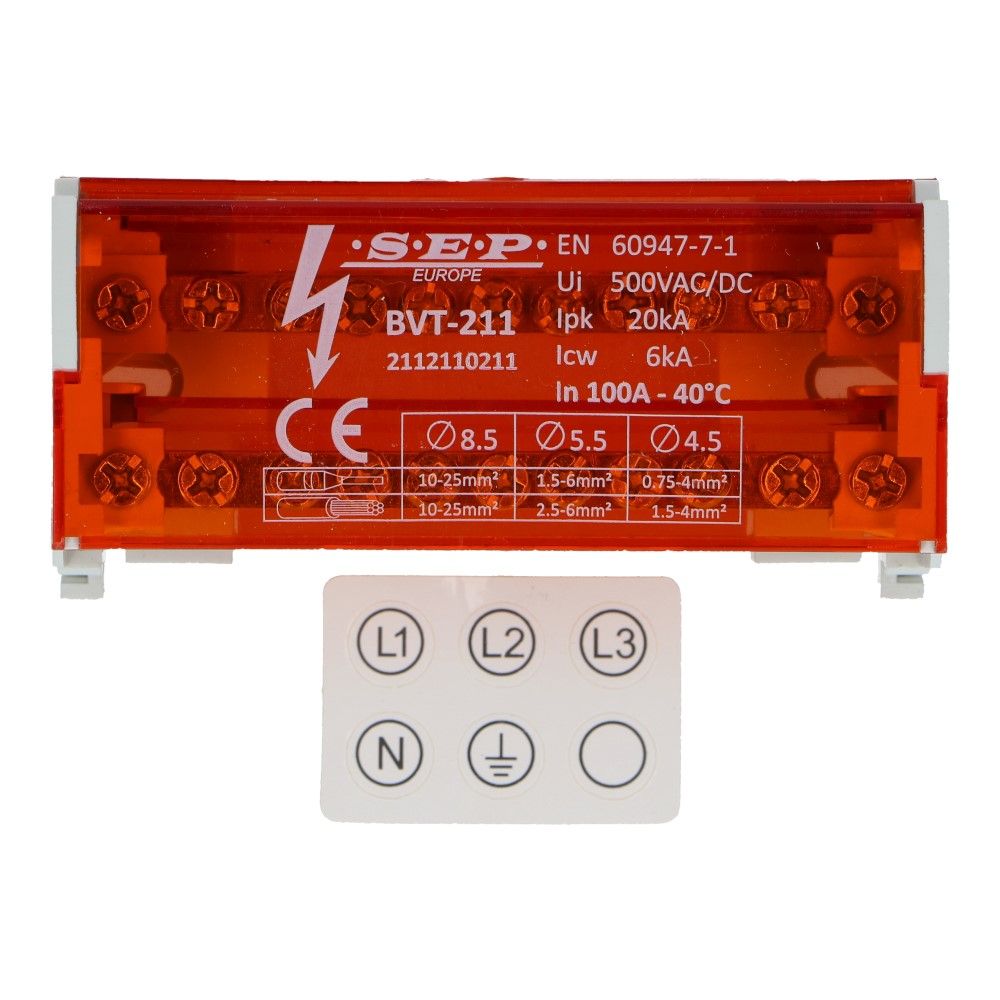 Verdeelblok BVT 100A 2 rijen 11 aansluitingen 500V AC/DC