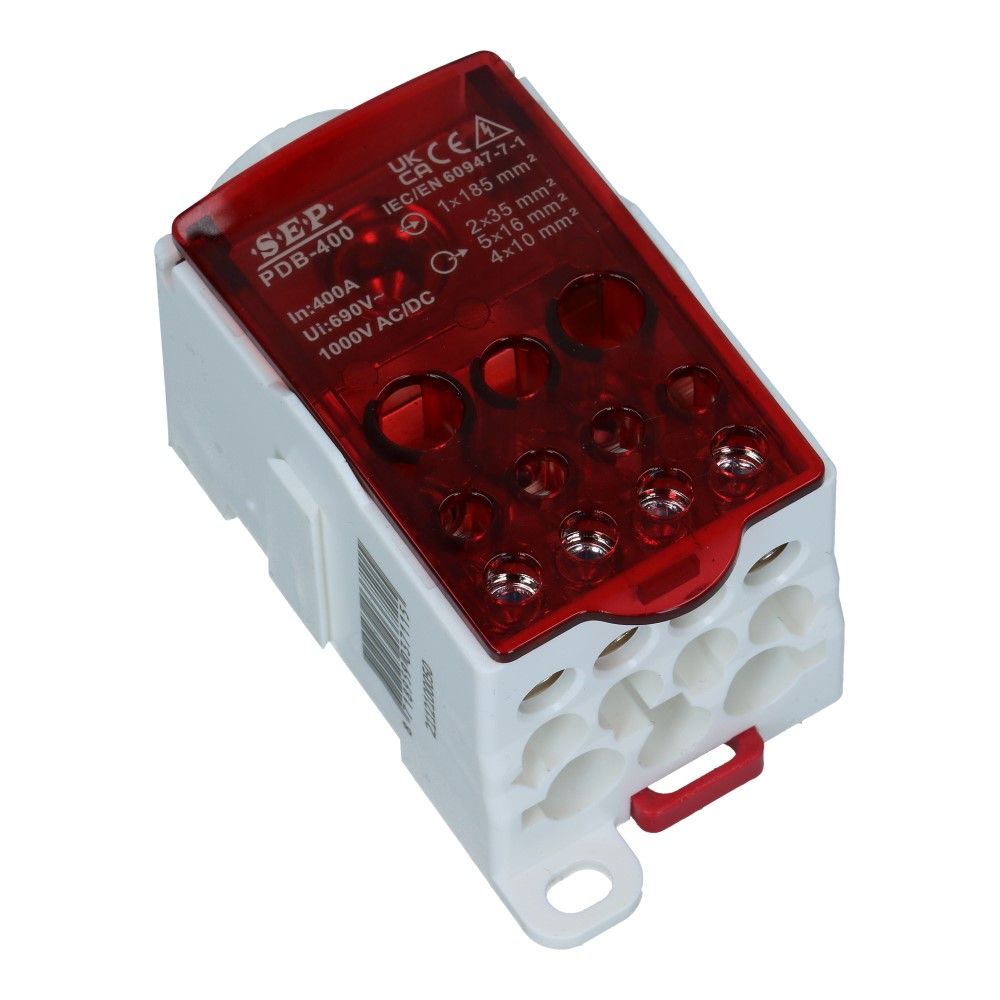 Aftakklem PDB 400A 1x185mm² - 2x35mm² 5x16mm² 4x10mm² 24.5kA