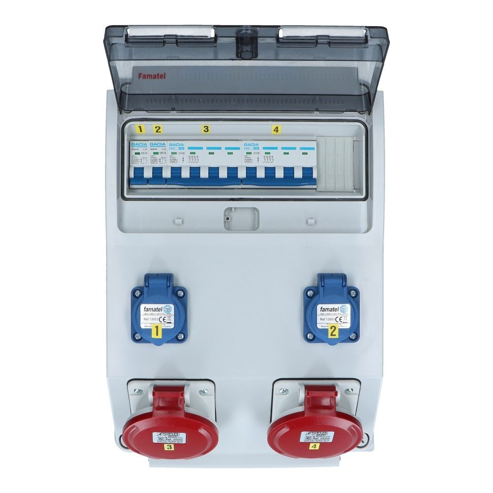 Wandverdeelkast IP44 beveiligd: 2x CEE 32A 5p 2x schuko