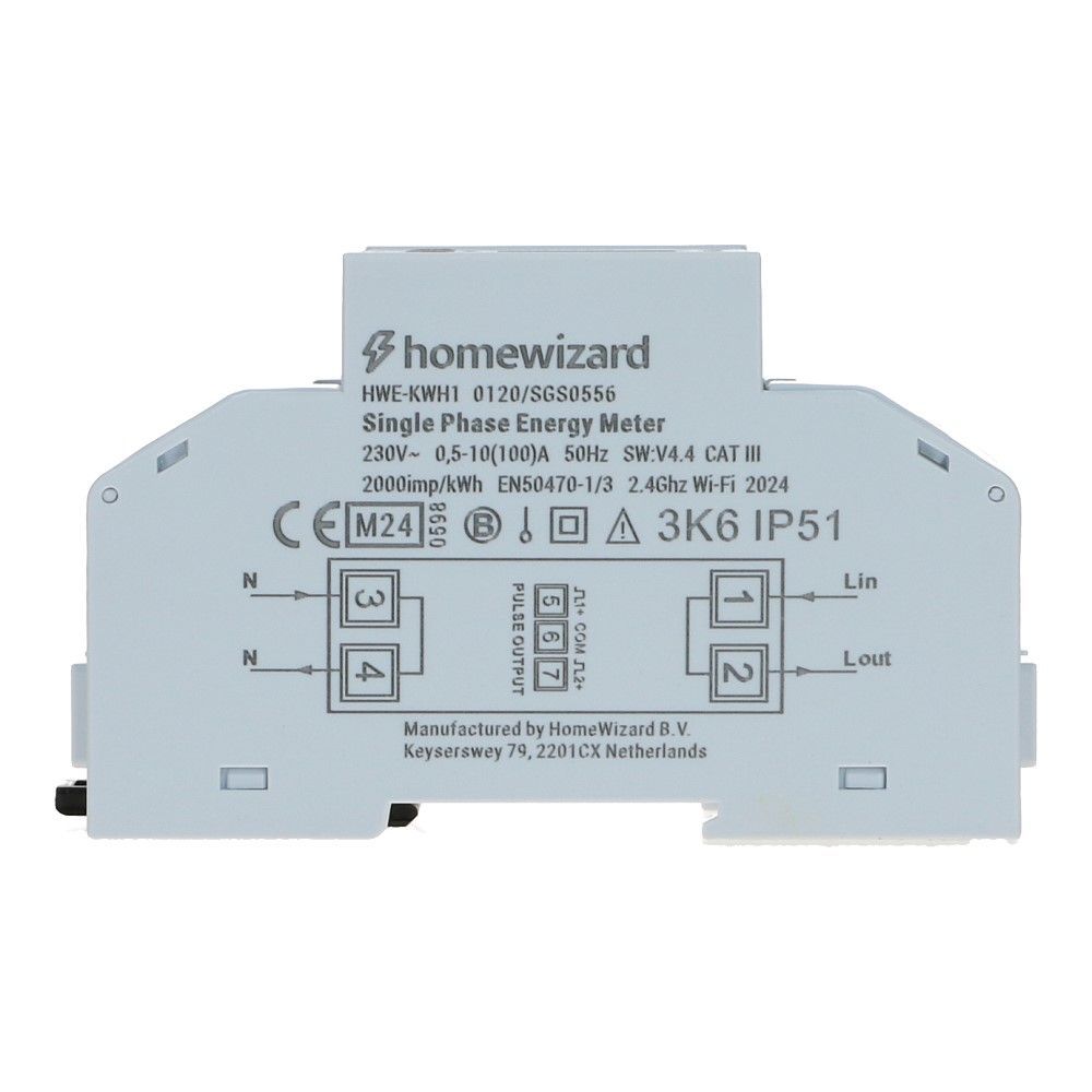 Homewizard kWh meter 1 fase 100A Wifi MID Factureerbaar