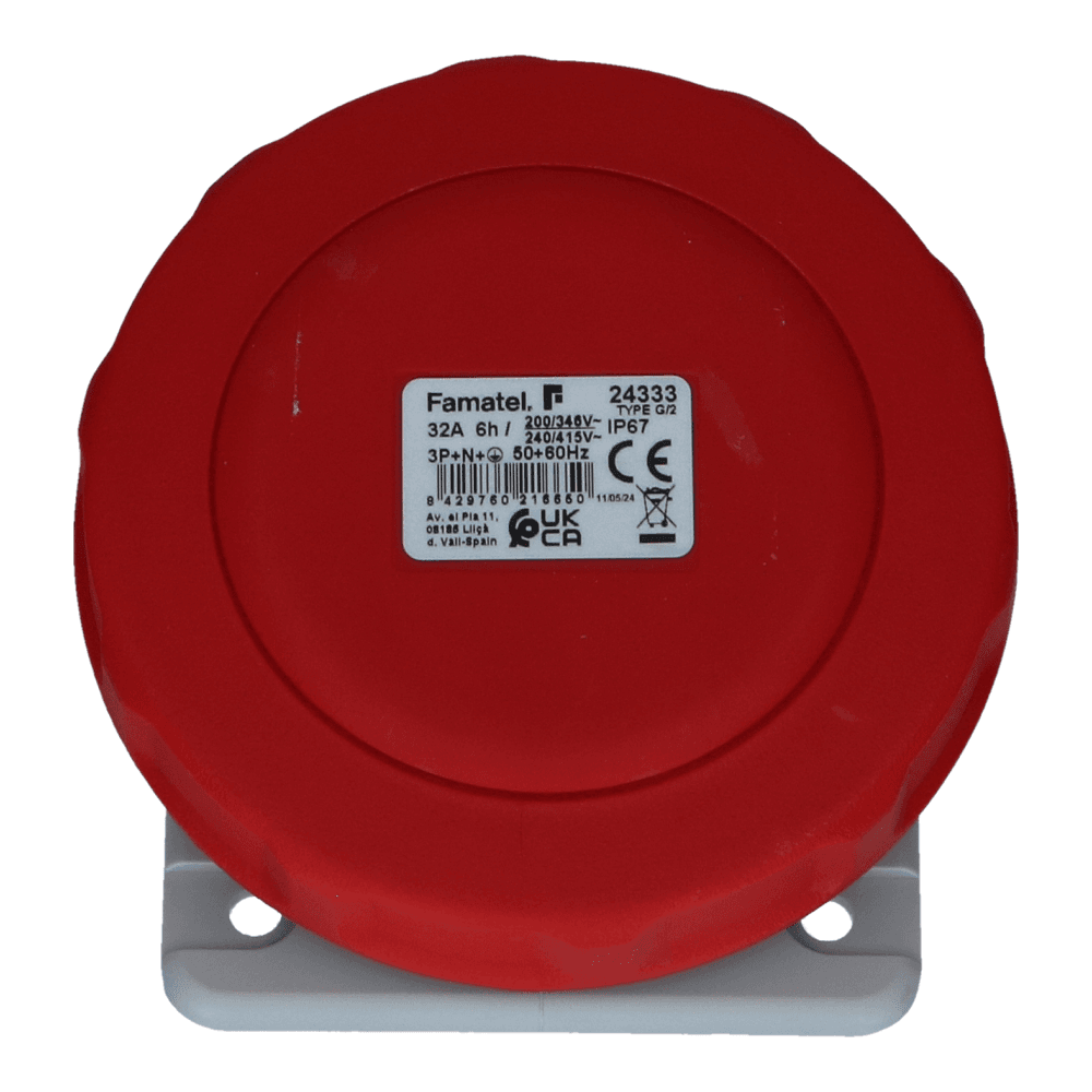 CEE female 5 polig 6H 32A IP67 inbouw wcd 380-415VAC