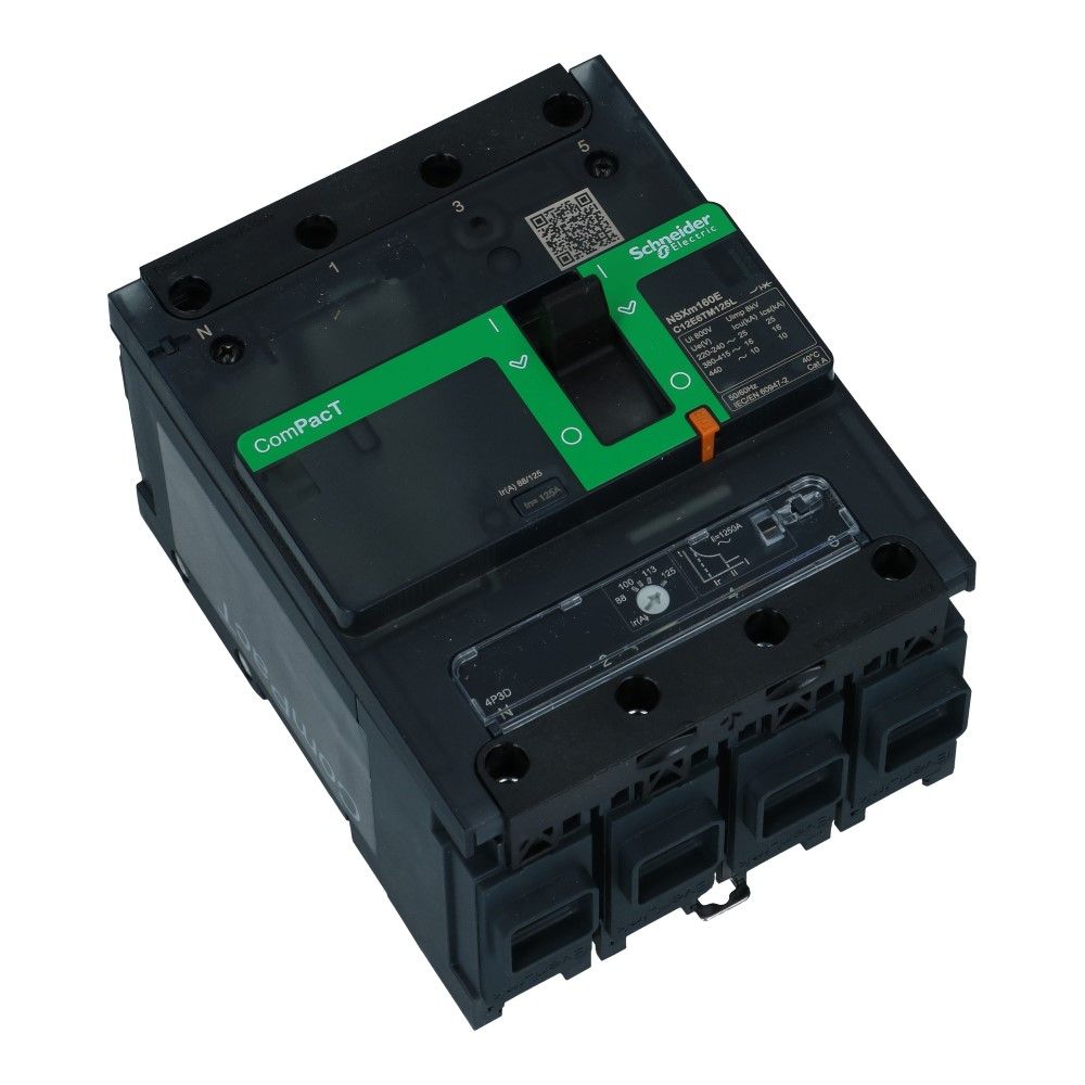 Installatieautomaat 3 polig + nul 125A TM-D 16kA Compact NSXm160E Everlink