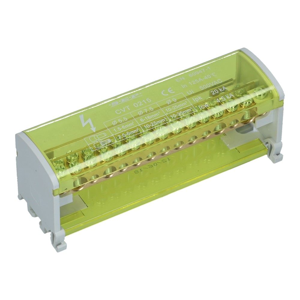 Verdeelblok CVT 125A 2 rijen 15 aansluitingen 500VAC