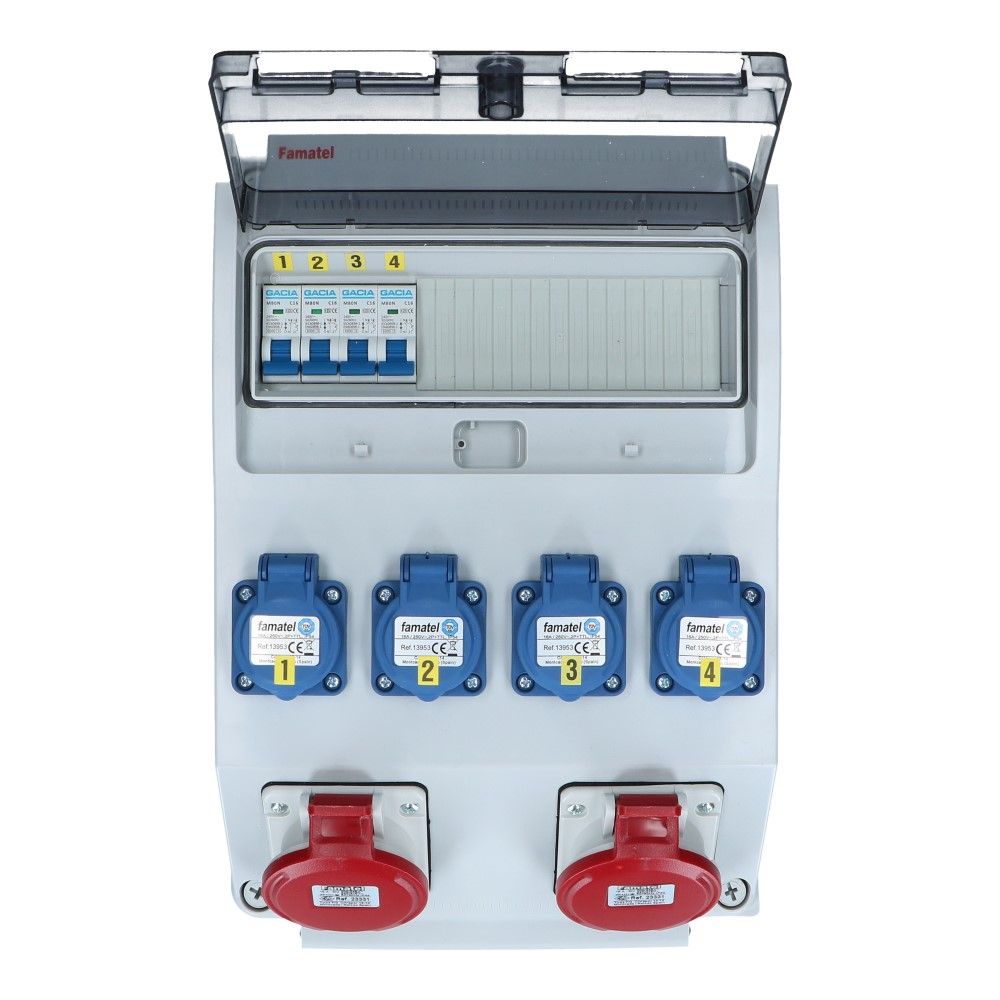 Wandverdeelkast IP44 2x CEE 16A 5p beveiligd: 4x schuko 