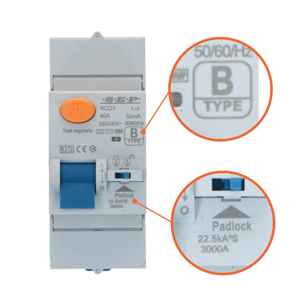 Aardlekschakelaar 125A 2 polig 100mA Type B 10kA RCD1