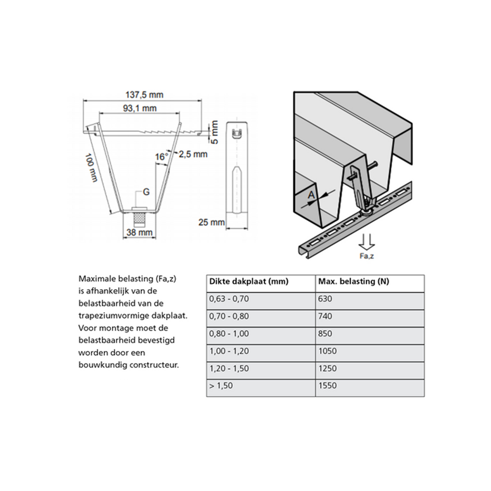 Dakplaathanger M8/M10 combimoer