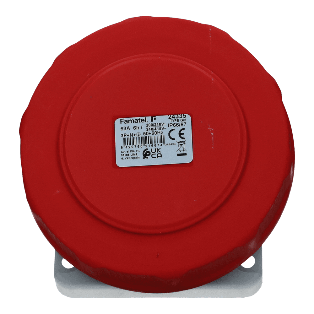 CEE female 5 polig 6H 63A IP67 inbouw wcd 380-415VAC schuin