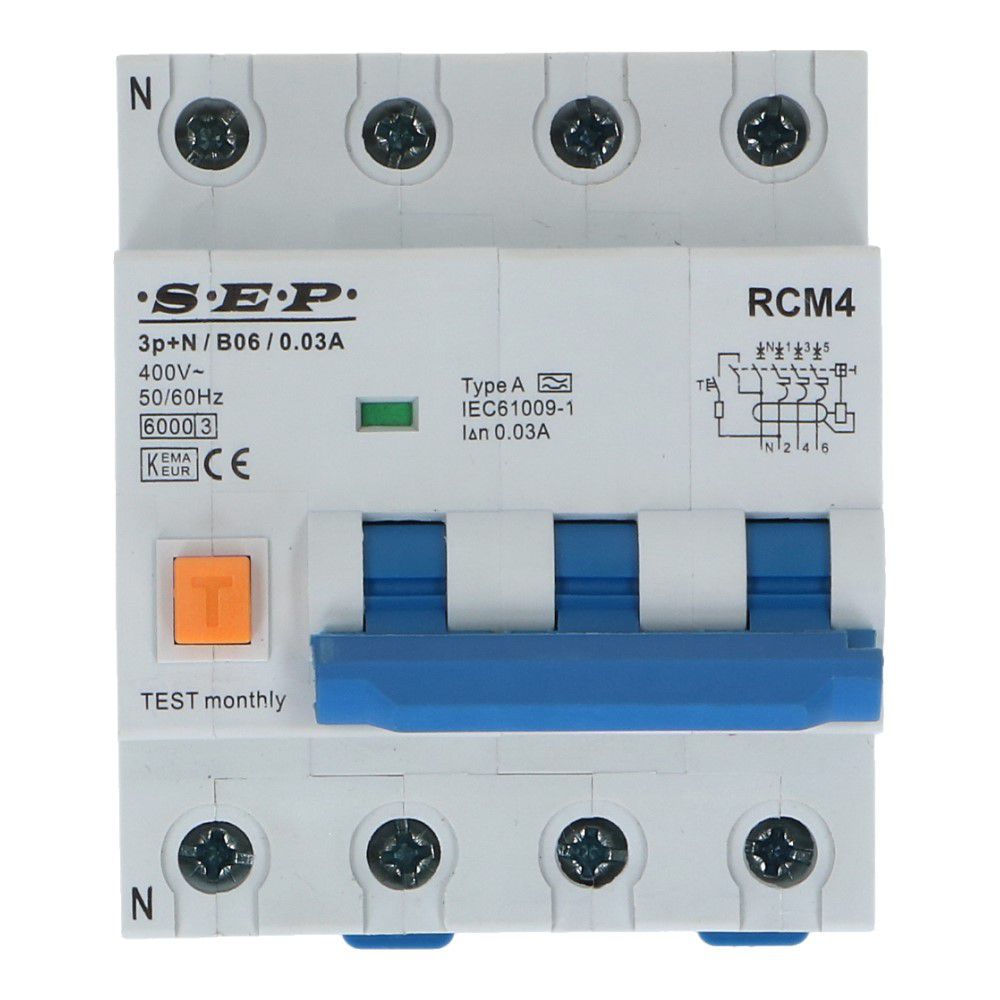 Aardlekautomaat B 6A 3 polig + nul 30mA 6kA