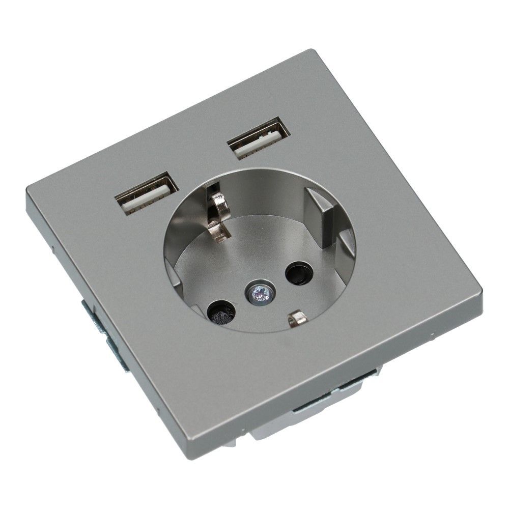 Wandcontactdoos met 2xUSB 2.4A SYSTEEM-D RVS look