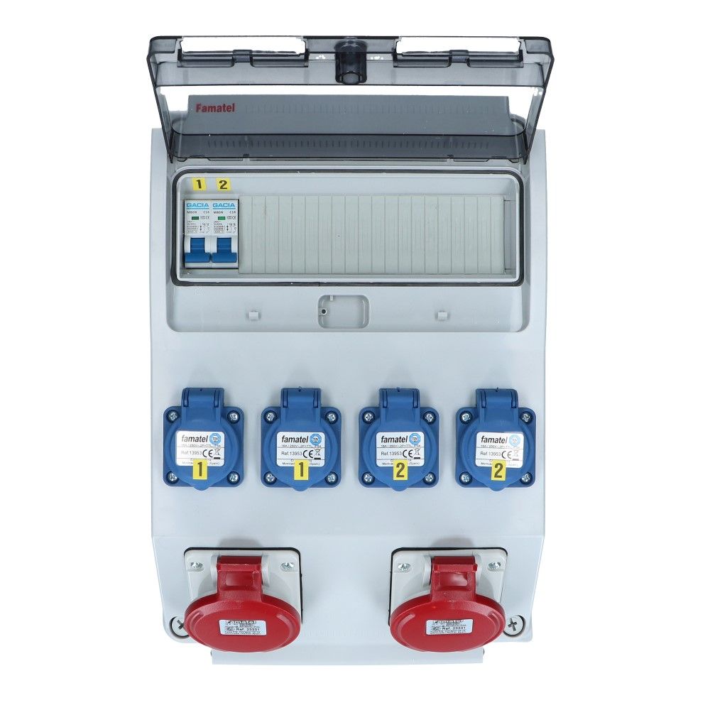 Wandverdeelkast IP44 2x CEE 16A 5p beveiligd: 4x schuko per 2
