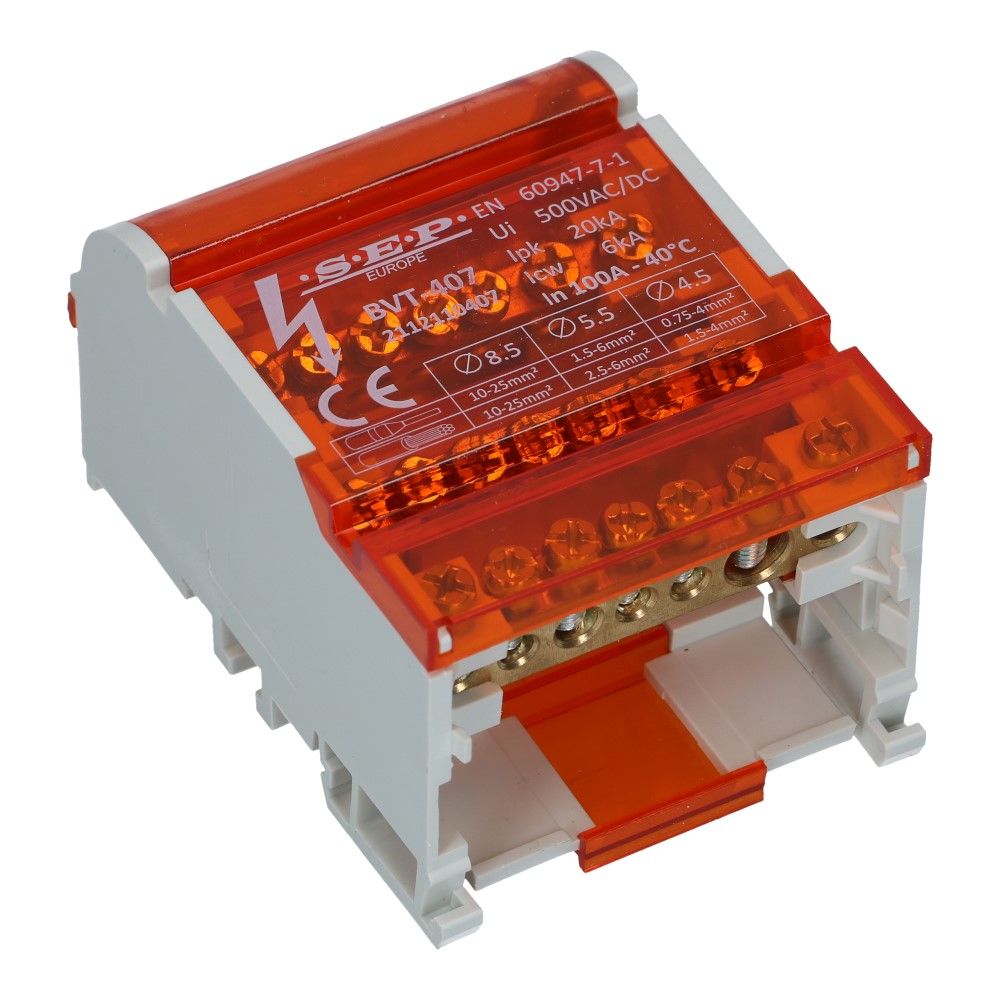 Verdeelblok BVT 100A 4 rijen 7 aansluitingen 500V AC/DC