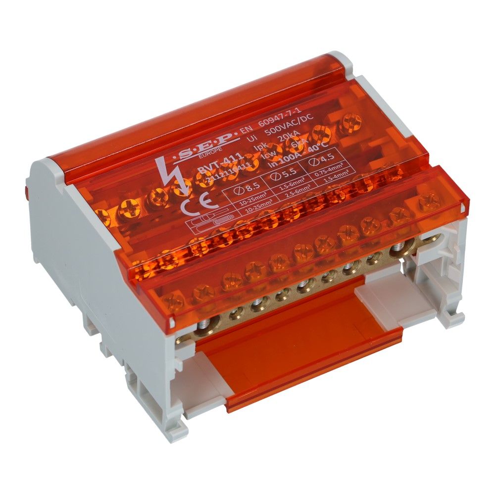 Verdeelblok BVT 100A 4 rijen 11 aansluitingen 500V AC/DC