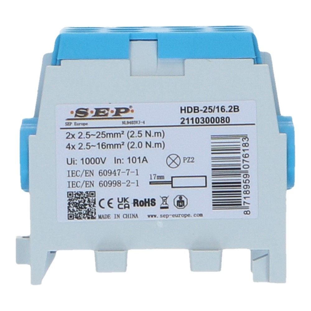 HLAK Hoofdkabel aftakklem 1x25mm² 2x16mm²  blauw
