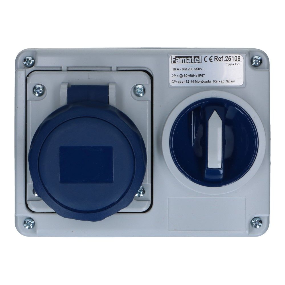 CEE schakel female 3 polig 6H 16A IP67 opbouw wcd 220-240VAC