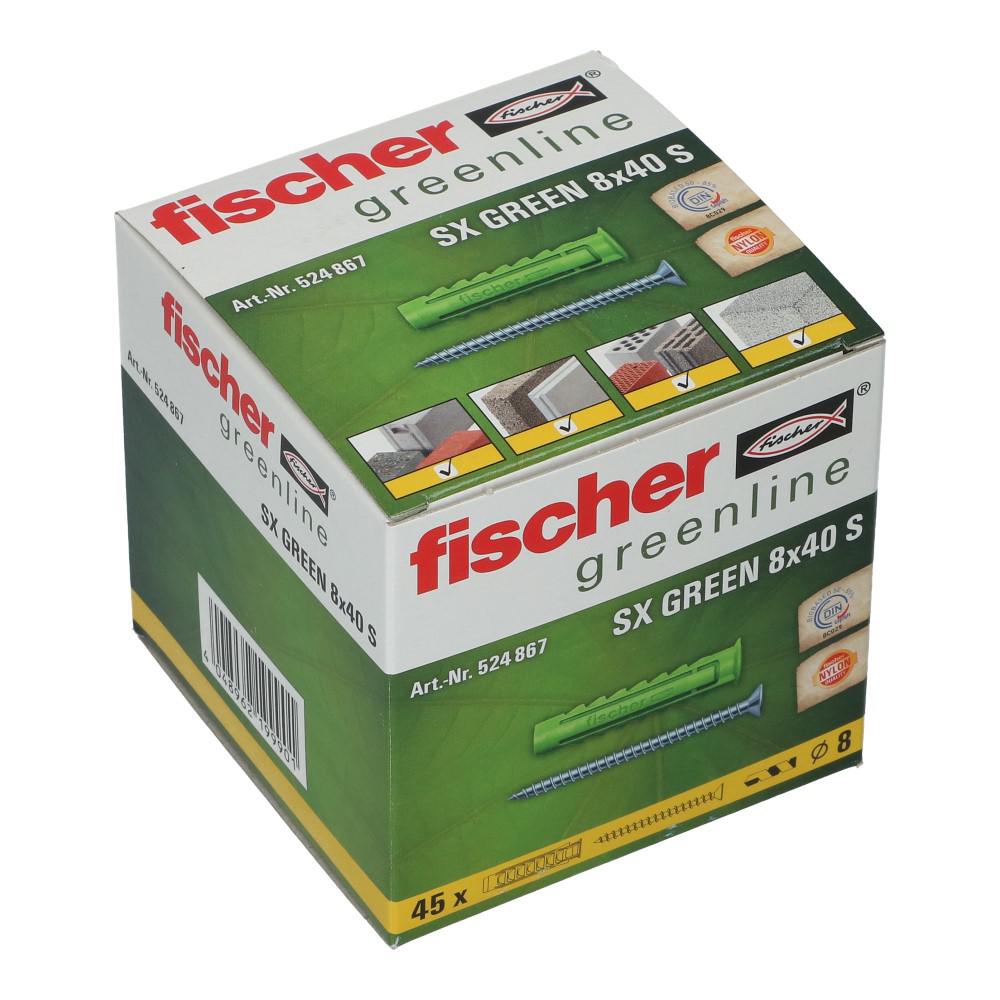 Nylon plug SX Green met rand 8x40mm met schroef 5x60mm PZ2 - 45 stuks