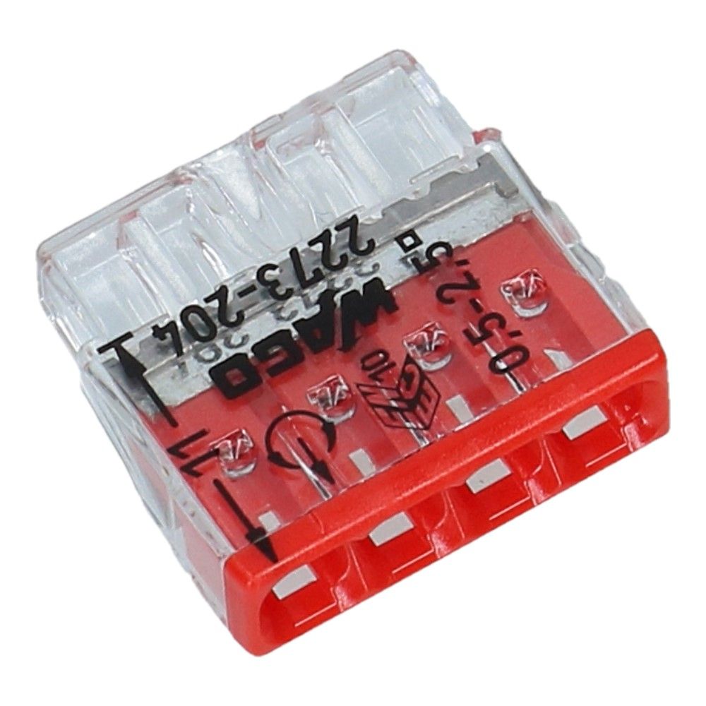 WAGO Lasklem 4 voudig 0.5-2.5mm² massief rood - 100 stuks