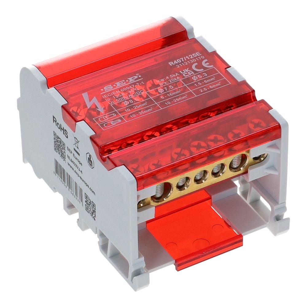 Verdeelblok RVT 125A 4 rijen 7 aansluitingen 500VAC