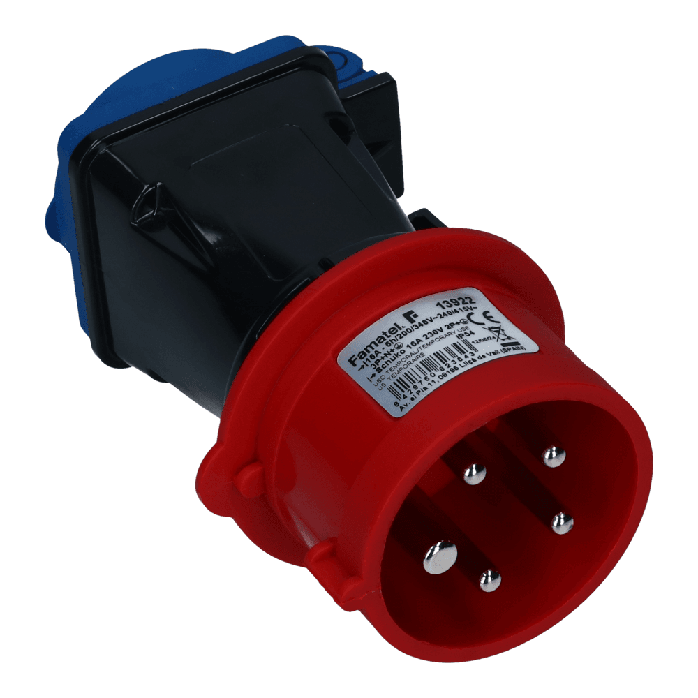 CEE adapter male 5 polig 6H 16A Schuko female IP54
