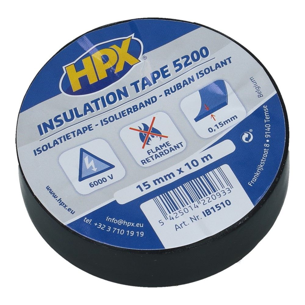 Zwart PVC isolatietape 15mm - 10 meter