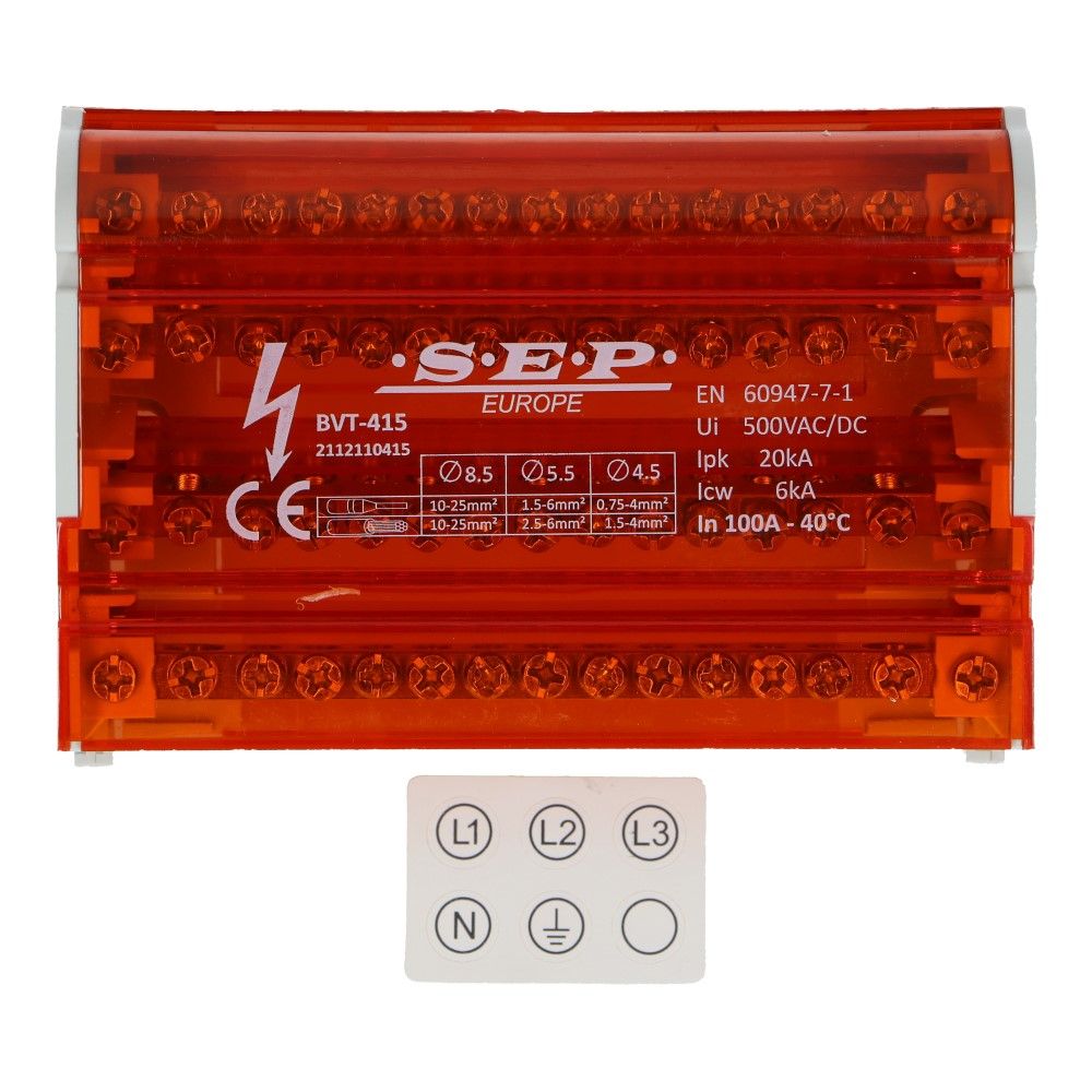 Verdeelblok BVT 100A 4 rijen 15 aansluitingen 500V AC/DC