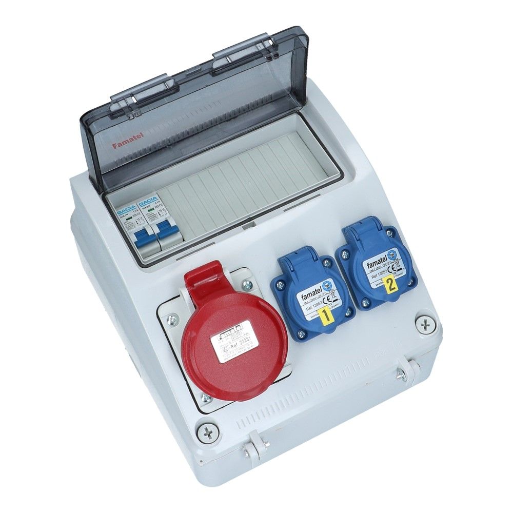 Wandverdeelkast IP44 1x CEE 16A 5p beveiligd: 2x schuko