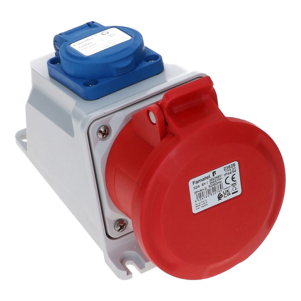 CEE male 5 polig 6H 32A IP44 wcd 380-415VAC + schuko wcd