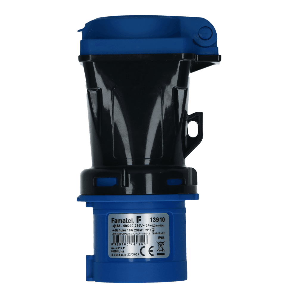 CEE adapter male 3 polig 6H 16A Schuko female IP54