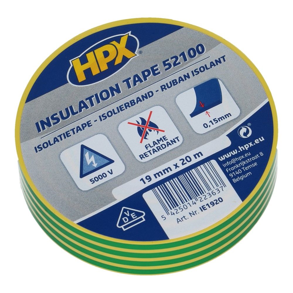 Geel/Groen PVC isolatietape 19mm - 20 meter