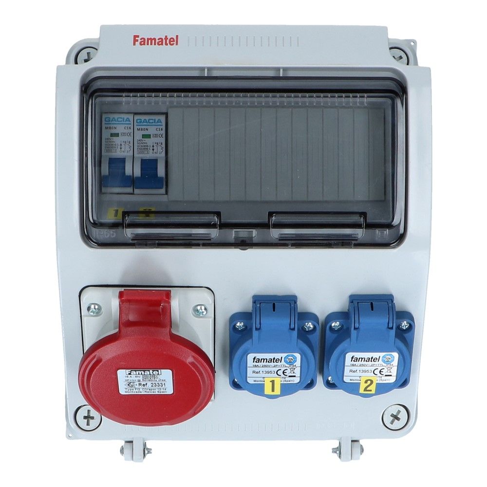 Wandverdeelkast IP44 1x CEE 16A 5p beveiligd: 2x schuko