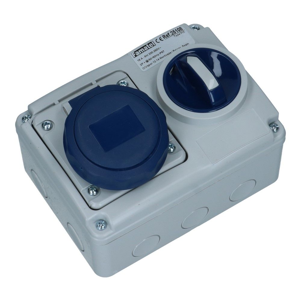 CEE schakel female 3 polig 6H 16A IP67 opbouw wcd 220-240VAC
