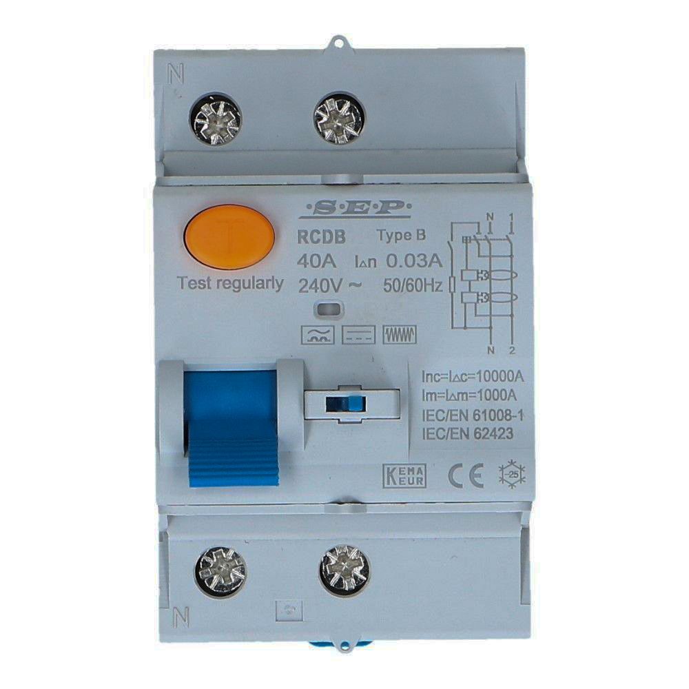 Aardlekschakelaar 2 polig 40A 30mA Type B RCD-B