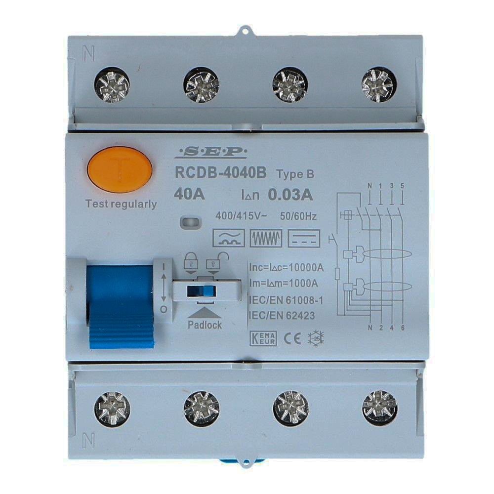 Aardlekschakelaar 4 polig 25A 100mA Type B RCD-B