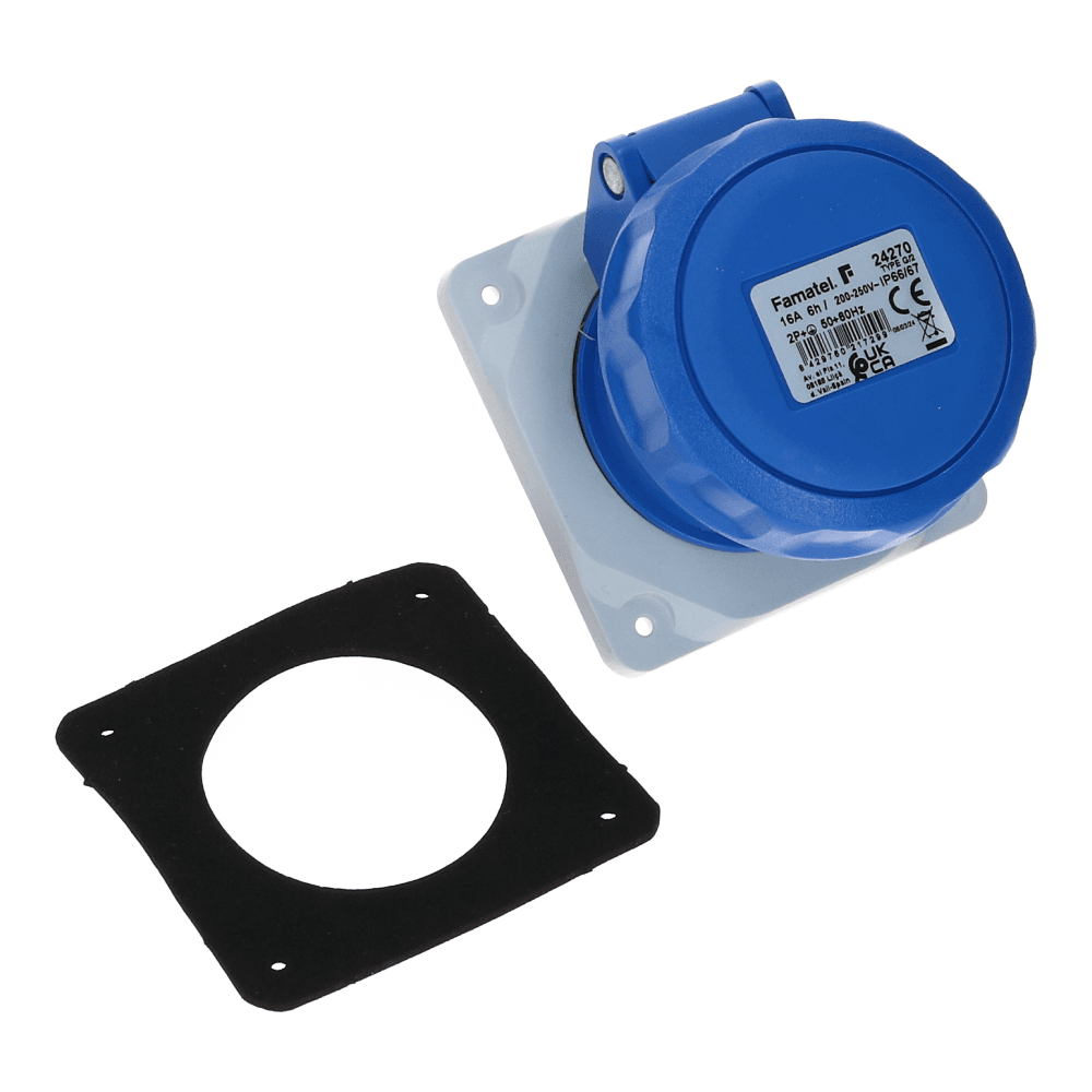 CEE female 3 polig 6H 16A IP67 inbouw wcd 220-240VAC recht