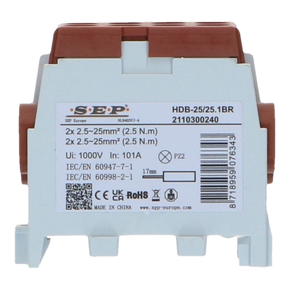 HLAK Hoofdkabel aftakklem 2x25mm² bruin
