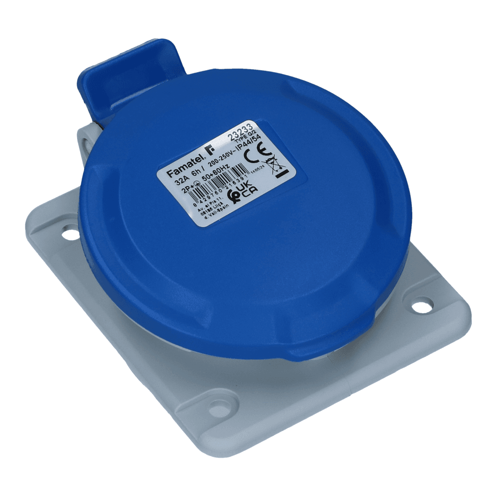 CEE female 3 polig 6H 32A IP54 inbouw wcd 220-240VAC