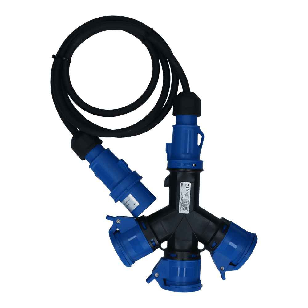 CEE verlengkabel 3 polig naar 3xCEE 3polig 16A female 2 meter IP54 H07RN-F