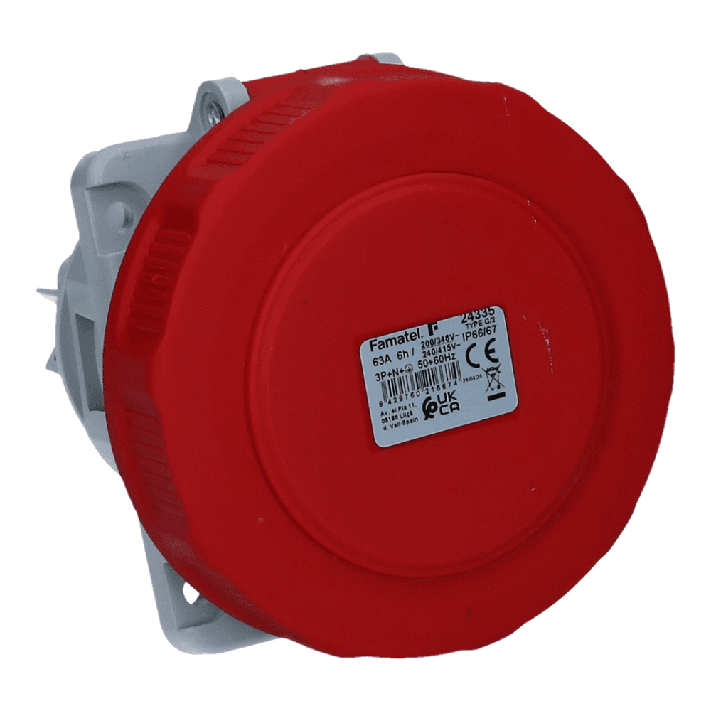 CEE female 5 polig 6H 63A IP67 inbouw wcd 380-415VAC schuin