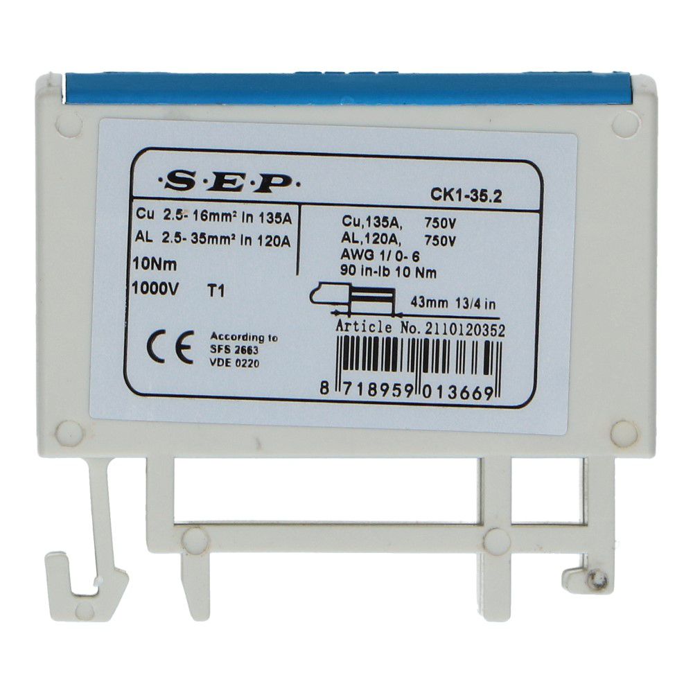 Aansluitklem CK1 blauw 2.5mm² t/m 35mm²