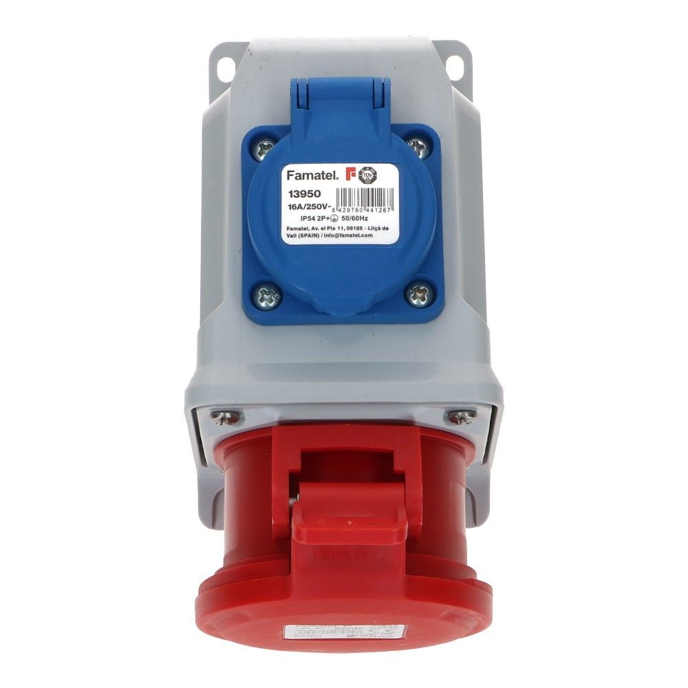 CEE female 5 polig 6H 16A IP44 wcd 380-415 VAC + schuko wcd