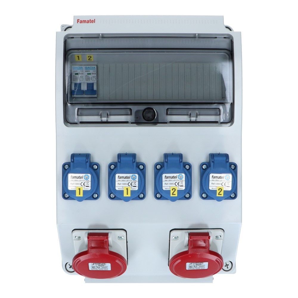 Wandverdeelkast IP44 2x CEE 16A 5p beveiligd: 4x schuko per 2