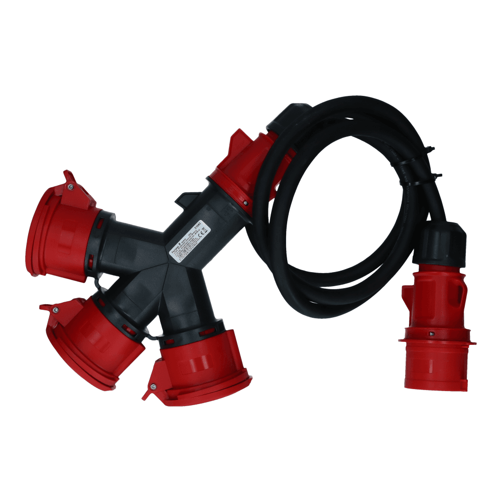 CEE verlengkabel 5 polig naar 3xCEE 5polig 32A female 2 meter IP54 H07RN-F