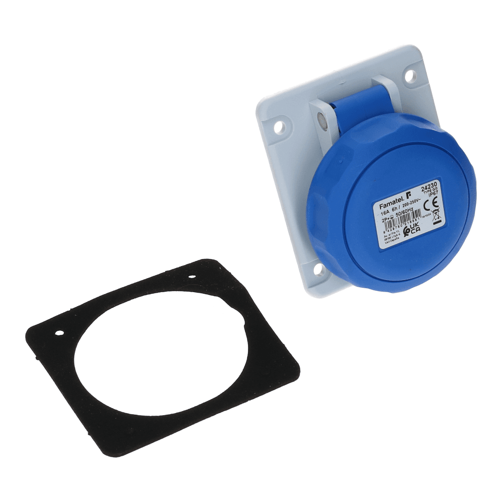 CEE female 3 polig 6H 16A IP67 inbouw wcd 220-240VAC