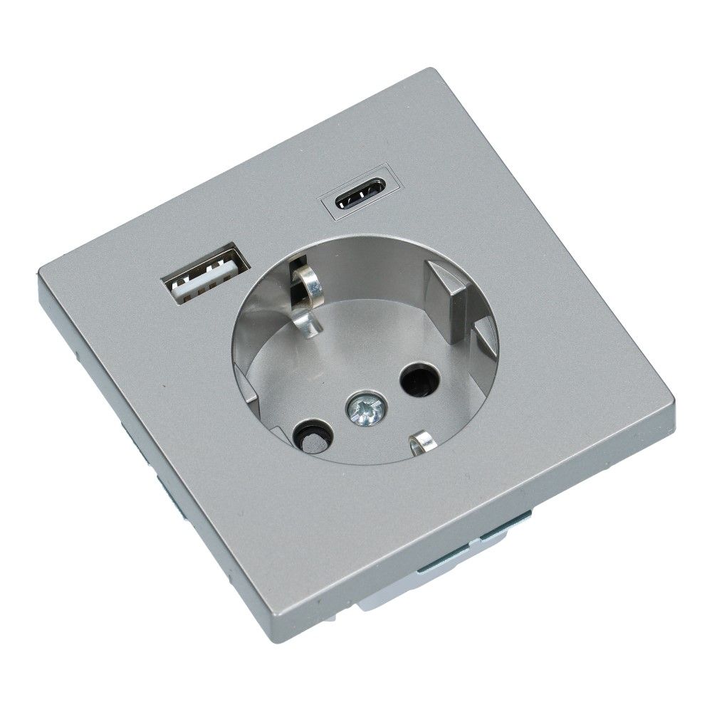 Wandcontactdoos met USB A 2.4A + USB C 3A  SYSTEEM-D RVS look
