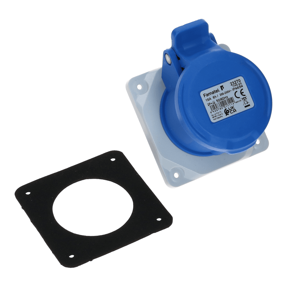 CEE female 3 polig 6H 16A IP54 inbouw wcd 220-240VAC recht