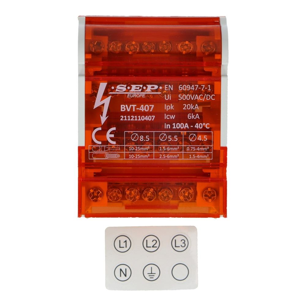 Verdeelblok BVT 100A 4 rijen 7 aansluitingen 500V AC/DC