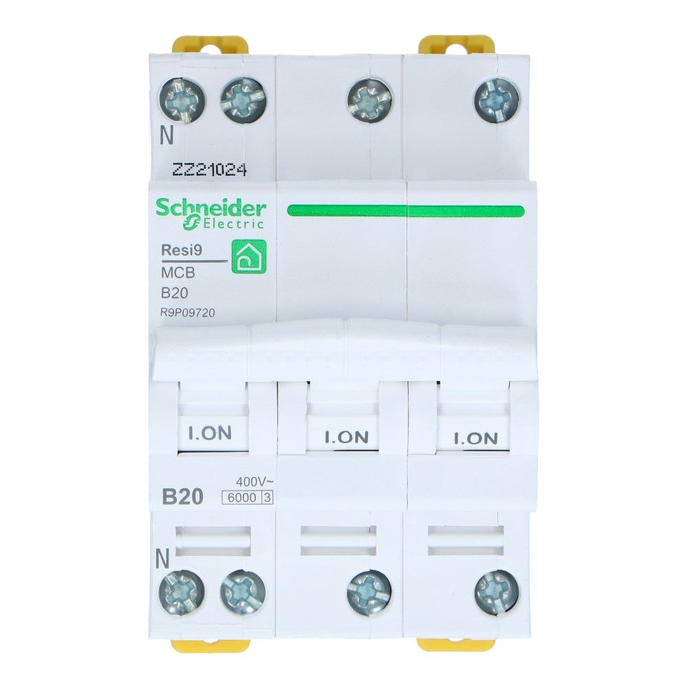 Installatieautomaat 3 polig + nul 20A kar B 6kA Resi9