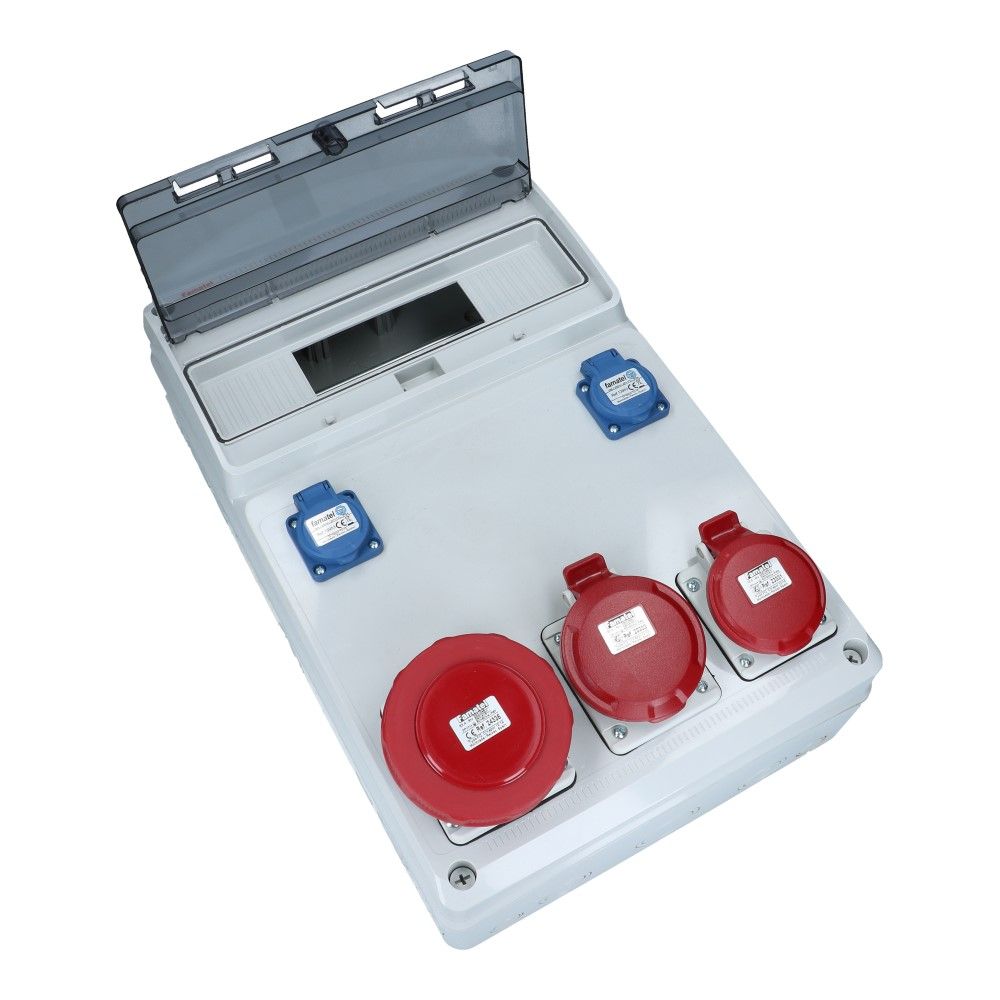 Wandverdeelkast voorbedraad IP44 1x CEE 63A 5p 1x32A 5p 1x16A 5p 2x schuko