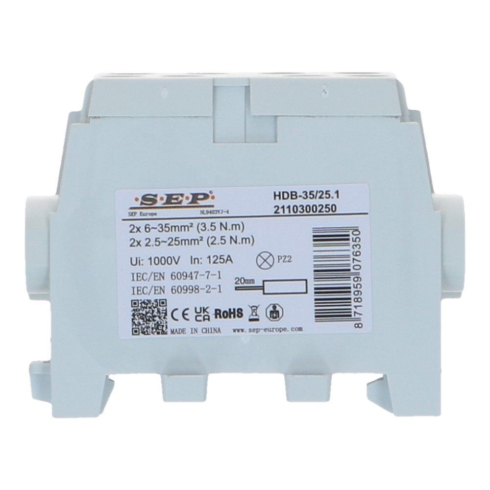 HLAK Hoofdkabel aftakklem 1x35mm²/1x25mm² grijs